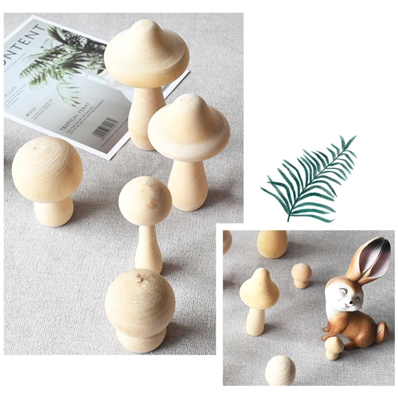 

7 Pieces Natural Unfinished Wood Mushroom Kit Various Sizes Cute Mushroom Photography Props Creative Home Decorations Y5GB