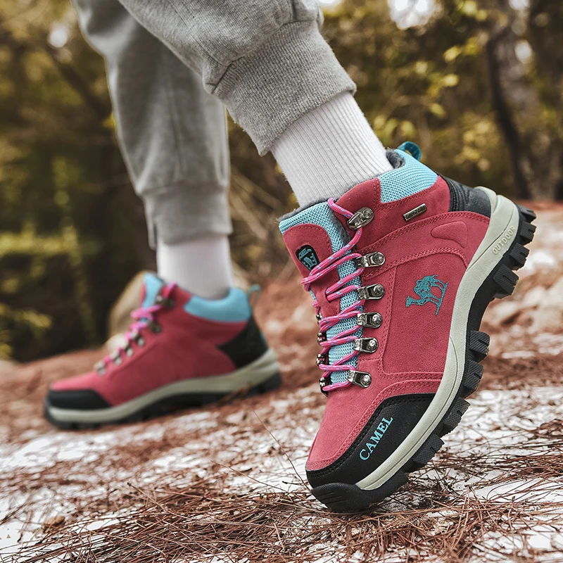 Winter Plus Warm Hiking Shoes Women Outdoor Trekking Climbing Shoes Women Sneakers Fashion Pink Snow Boots Woman Mountain Shoes