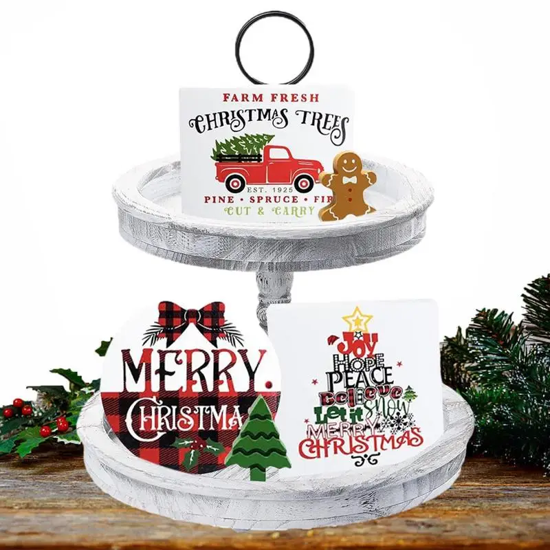 

Gingerbread Tiered Tray Decor Merry Christmas Tiered Tray Decor Peace Joy Wood Block Christmas Theme Decor For Christmas