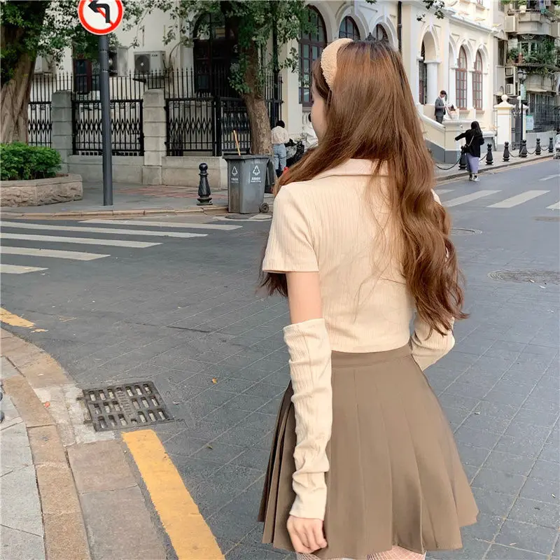 QWEEK Women's T-shirt Japanese Korean Harajuku Y2k Preppy Style Sweet Soft Girl Short Sleeve T-shirts Crop Top Sexy Chic Fashion