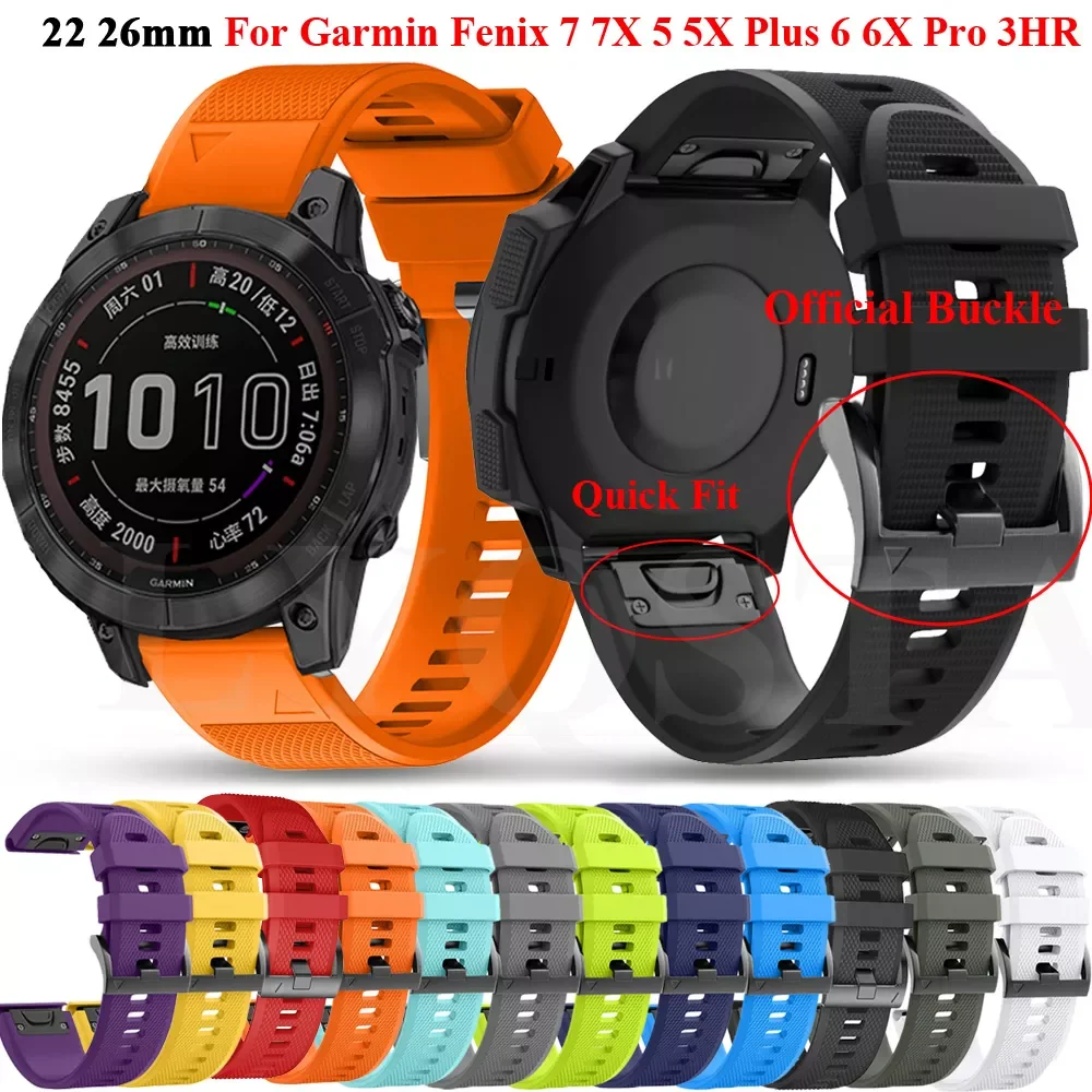 

22 26mm Quickfit Smart Watch Wrist Straps For Garmin Fenix 7 7X 6 6X Pro 5X 5 Plus 3HR 935 945 Bands Silicone Wristband Bracelet