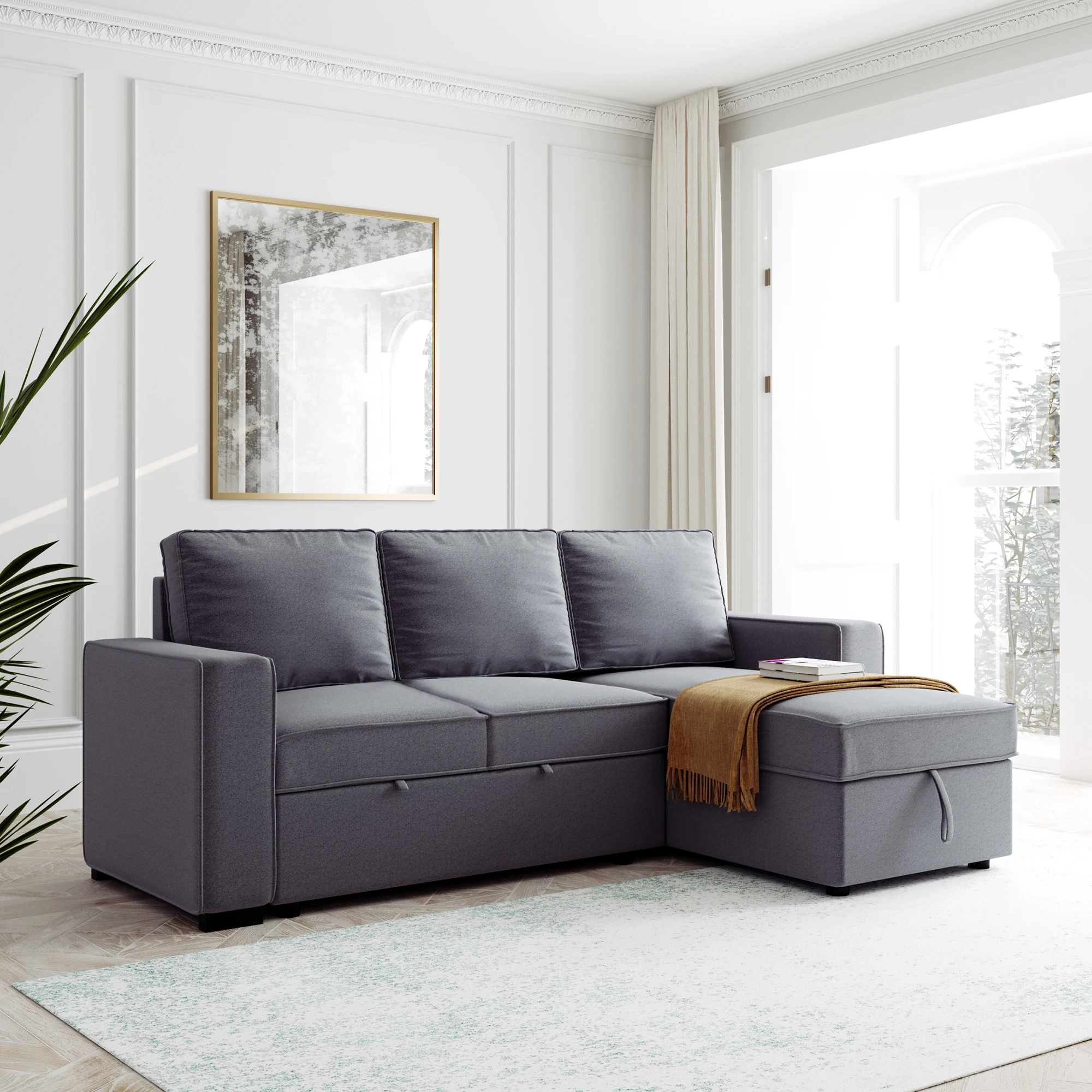 

Современный секционный диван-кровать, угловой диван-кровать с местом для хранения, левый/правый шезлонг