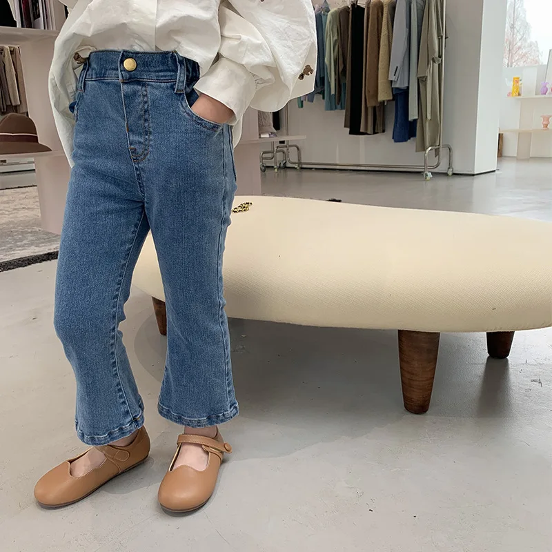 

HoneyCherry Girls Slim Denim Flared Pants Kids Fashion Pants Bell Bottom Jeans Blue Jeans