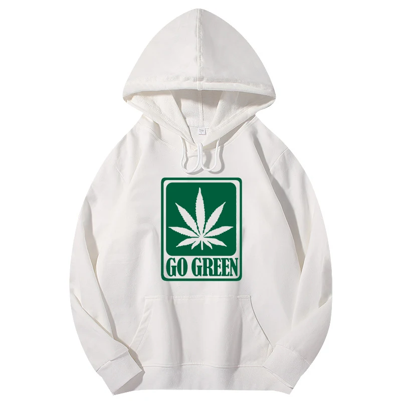 

Men Clothing New Hoodies Trend Green Leaf Print Sweatshirt Pure Cotton Hip Hop Pullover Long Sleeve Tops Boy Streetwear