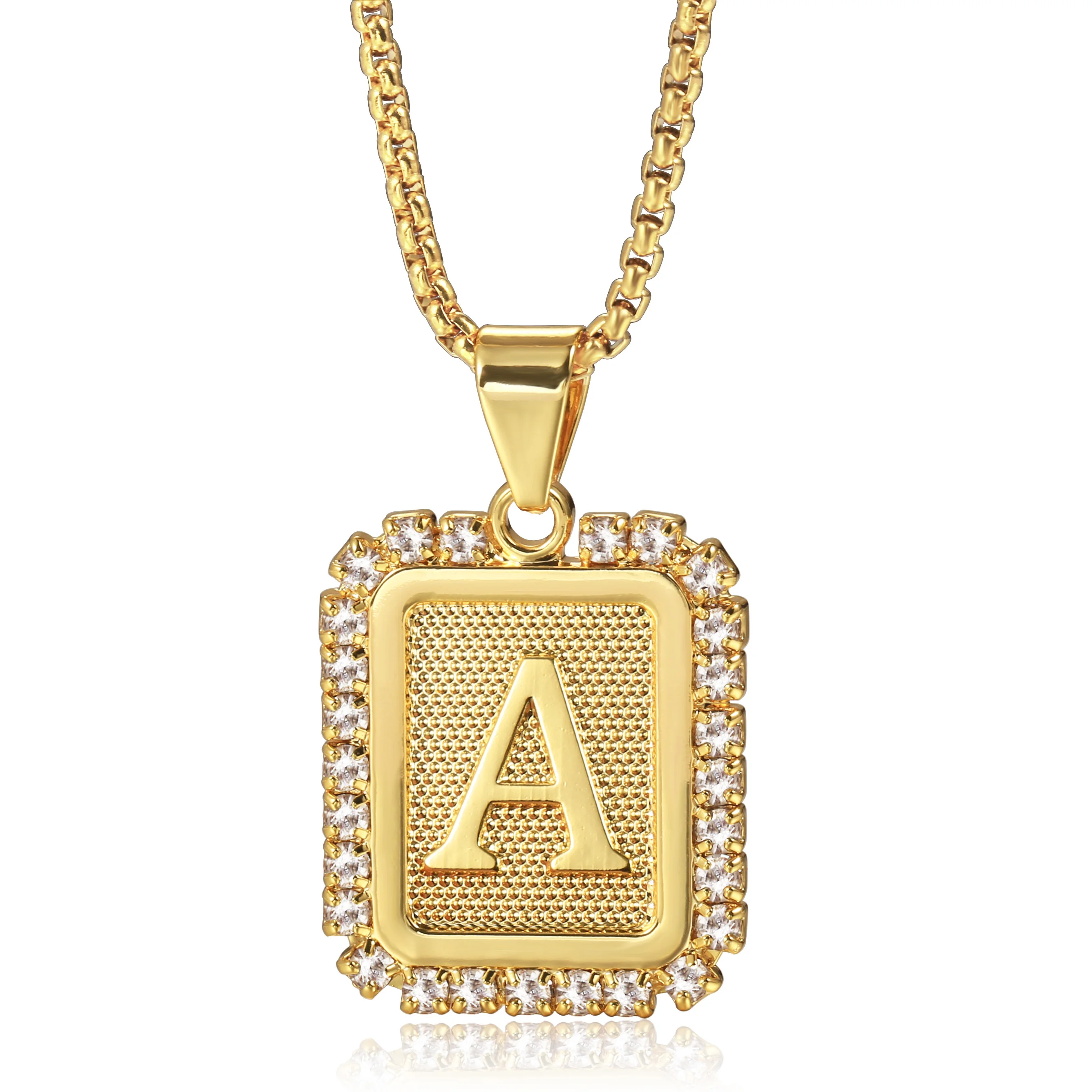 Купи Gold Plated Copper Letter Pendant Necklace For Women Men CZ Alphabet Square Charm Rolo Box Chain Jewelry Gift Dropshipping GP441 за 202 рублей в магазине AliExpress