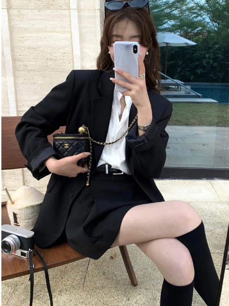 Женский костюм в стиле преппи Новый однобортный пиджак и юбка комплект из двух