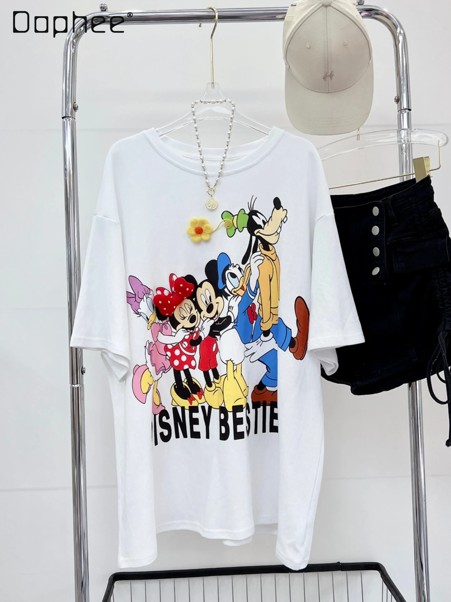 

Summer New Sweet Bow Cartoon Printed Short-Sleeved T-shirt Women's Loose Korean Cute Three-Dimensional Decoration Girl T shirt