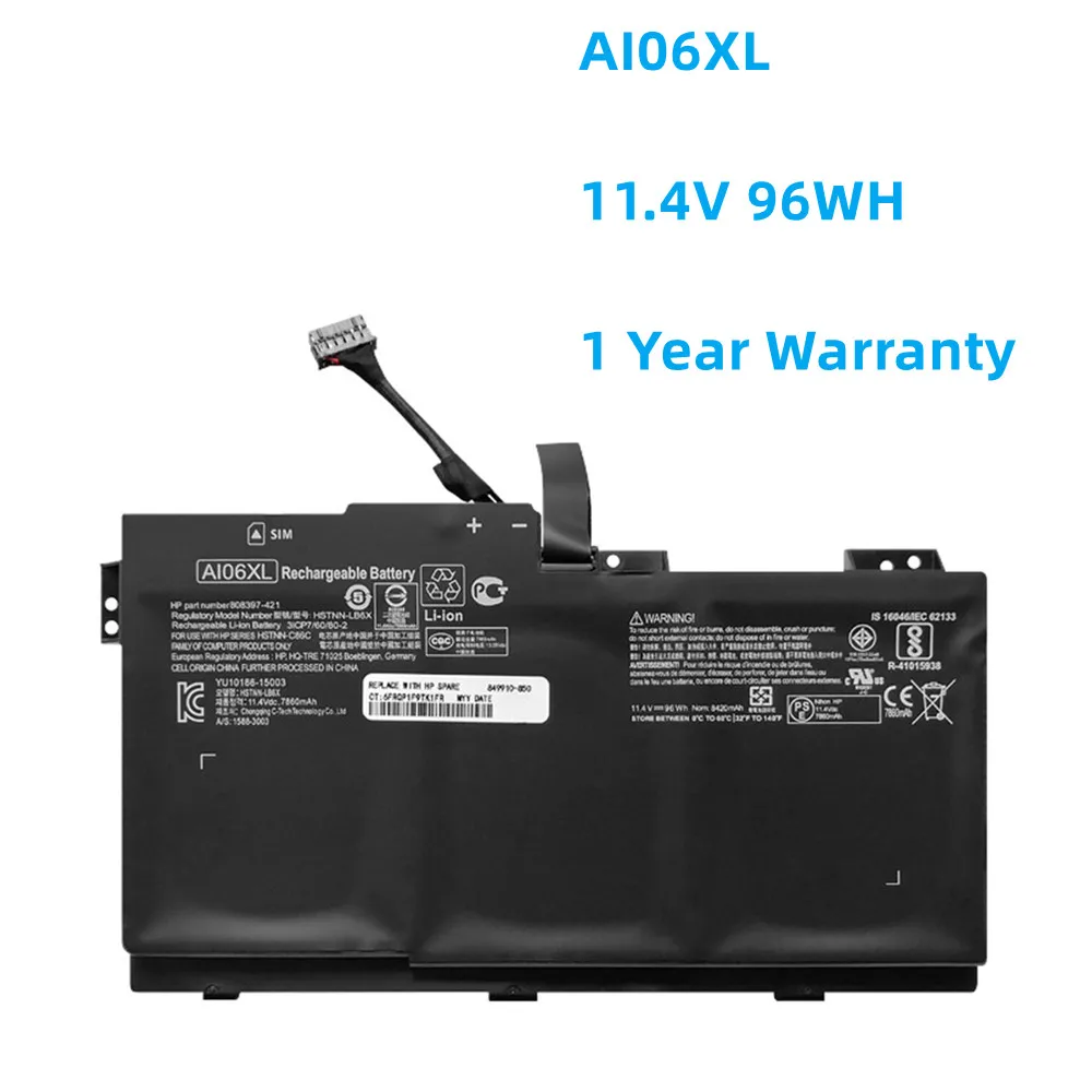 

AI06XL 11.4V 96WH Laptop Battery For HP ZBook 17 G3 T7V62ET V1Q00UT X9T88UT HSTNN-LB6X C86C 808397-421 808451-001