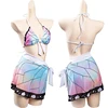 Demon Slayer Cosplay Swimsuit Kimetsu No Yaiba Kochou Shinobu Two Piece V Neck Bathing Bikini Swimsuit Sexy BikiniFree Sleeves 2