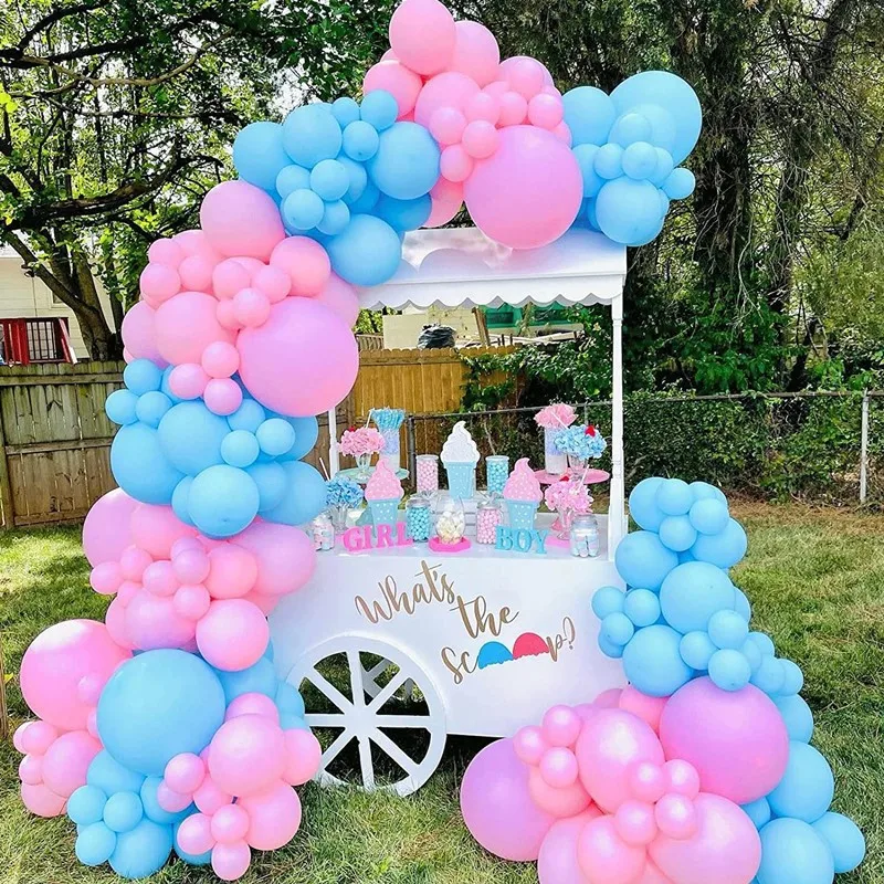 

202pcs Gender Reveal Balloons Happy Birthday Party Decoration Girls and Boys Romantic Scene Arrangement Background Wall