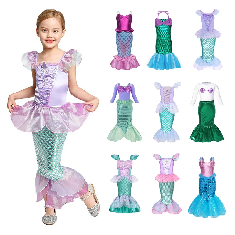 

Disney Mermaid Cosplay Costume Girls Ariel Dress Up Summer Princess Costume Kids Halloween Carnival Party Fancy Clothes
