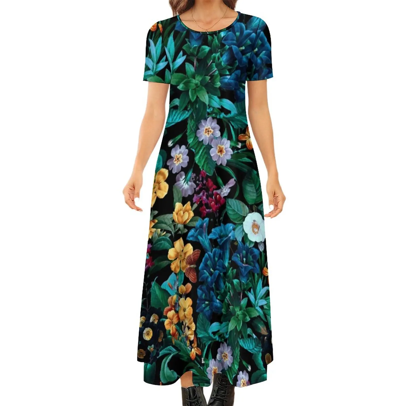 

Tropical Floral Print Dress Midnight Garden Street Wear Bohemia Long Dresses Woman Kawaii Maxi Dress Big Size 6XL 7XL
