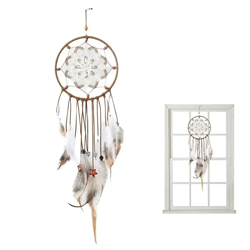 

Girl Heart Dream Catcher National Feather Ornaments Lace Ribbons Feathers Wrapped Lights Girls Room Decor Dreamcatcher