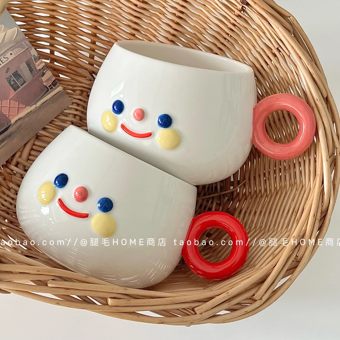 

Creative Cute Smiling Face Round Mug With Handle Home Simple Ceramic Water Cup Coffee Milk Cup Couple Girlfriend Cup Small Gift