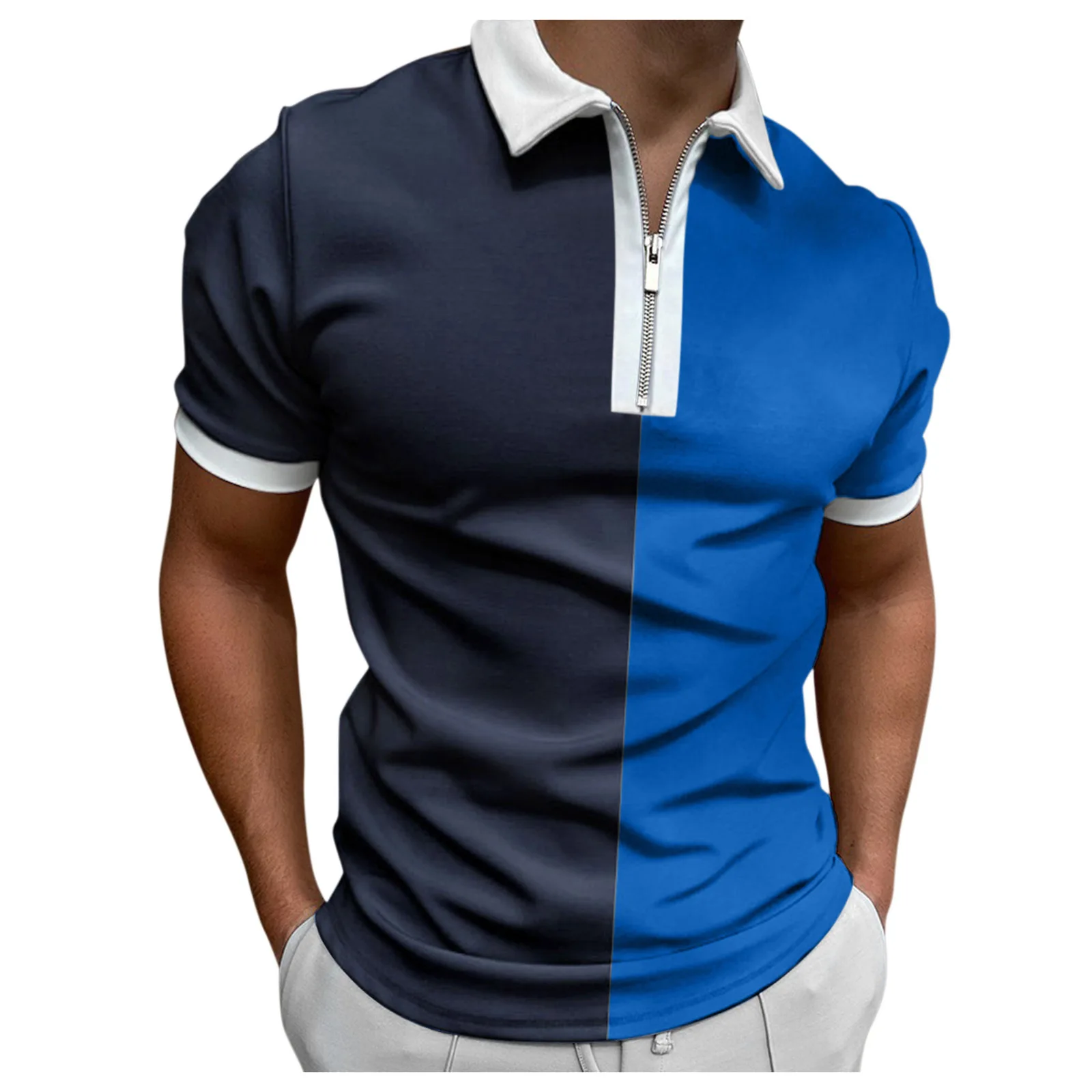 

Мужская летняя рубашка-поло с лацканами, Мужская модная трендовая рубашка-поло с 3D принтом, с короткими рукавами и застежкой-молнией