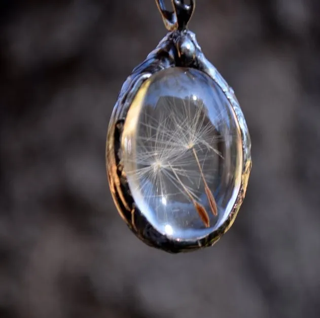 

Fashion Vintage Real Dandelion Seed Wishing Oval Time Stone Glass Necklace Gift Jewelry Wholesale