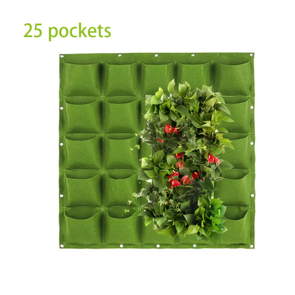 

25 карманов, настенный подвесной цветочный горшок, пакеты для выращивания растений, зеленая карманная сумка для выращивания растений, вертикальный садовый бонсай для выращивания овощей Q1