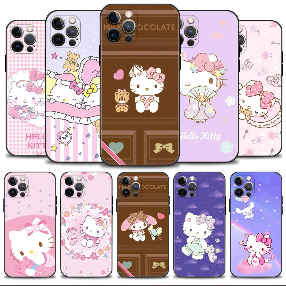 

Phone Case for iPhone 14 13 11 12 Pro Max 7 8 6 6S Plus XS XR X 13mini Silicone Cover Chocolates Hello Kitty And My Melody