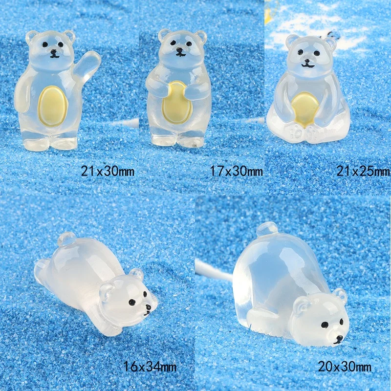 5 шт. серебристые миниатюрные фигурки белого медведя из смолы светящиеся белые