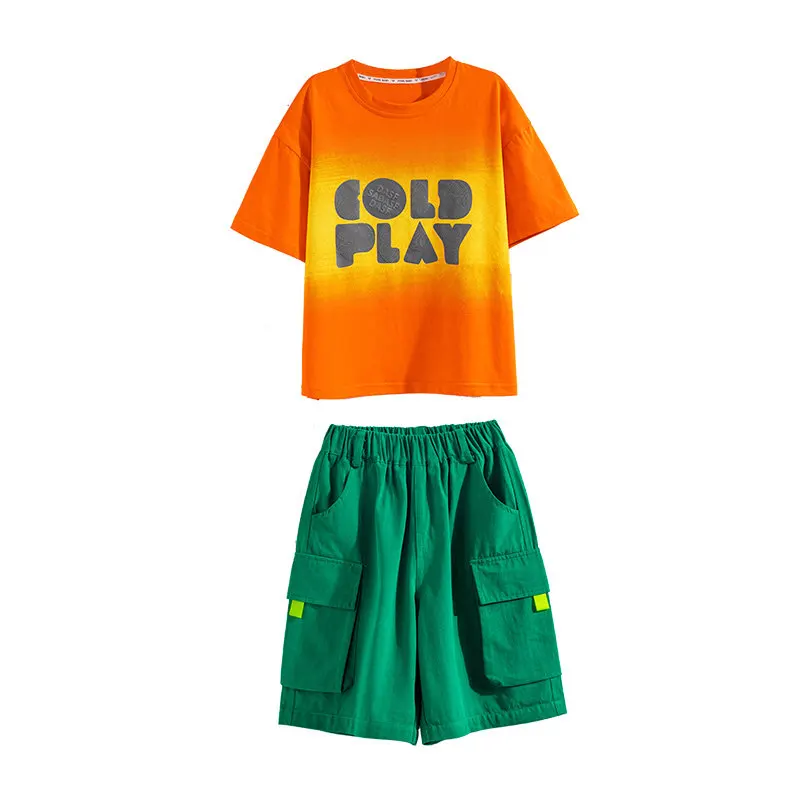 2022 Children's Clothing Sets Summer Letter Print T Shirt+Shorts Cool Clothes for Teenage Boys Tracksuit Casual Streetwear Suits