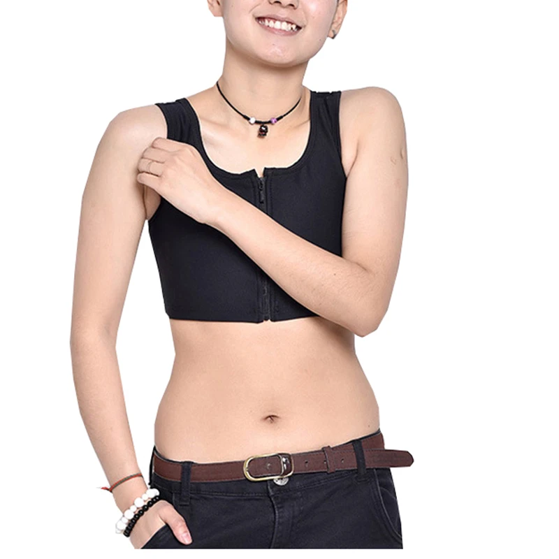 

HaleyChan Women's Tomboy Trans Lesbian Transgender FTM Middle Zipper Mesh Chest Binder Corset Top Short Tank Top Crop Top Women