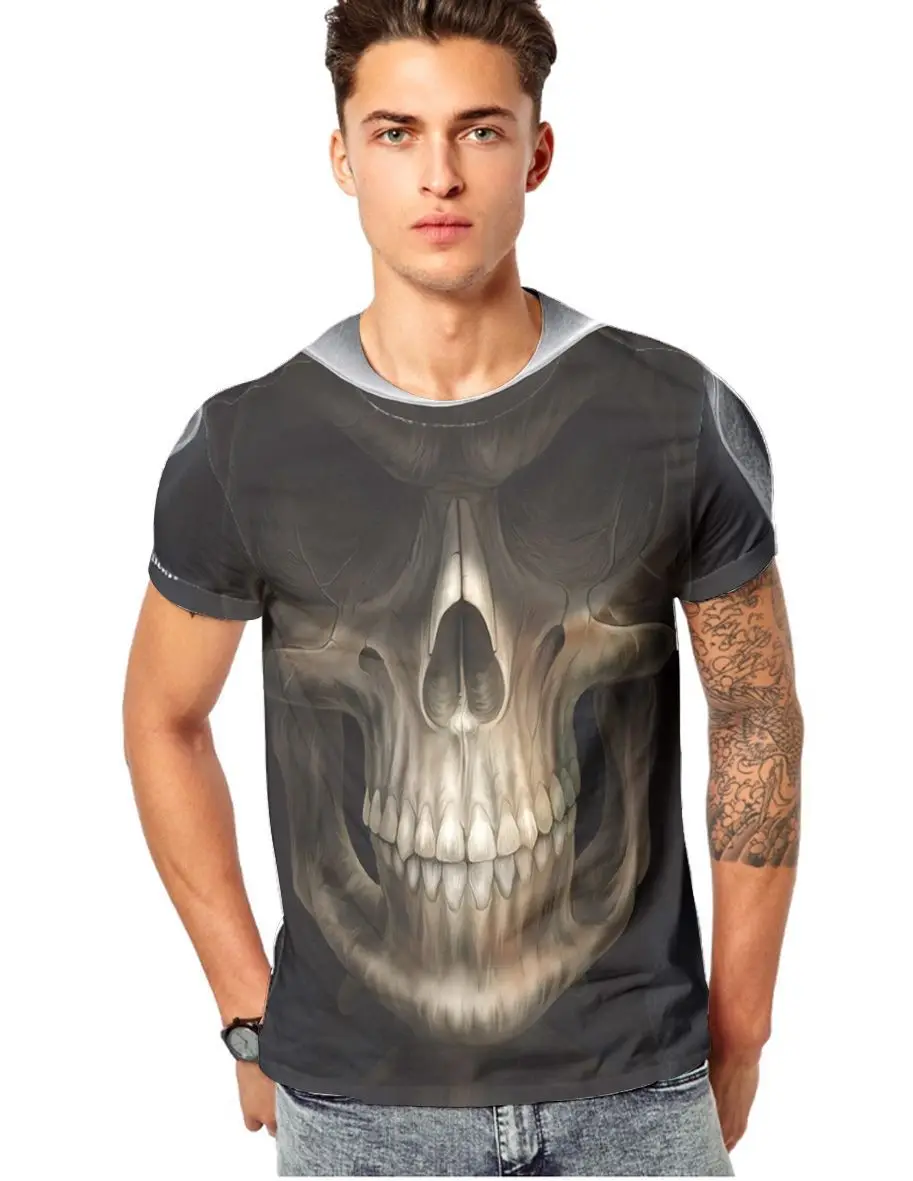 

2022 New Skulls 3D Wing Printing Hip Hop T-shirts Fashion Men Tshirt Polyester Summer Homme Pullover Short Sleeves Tees Tops
