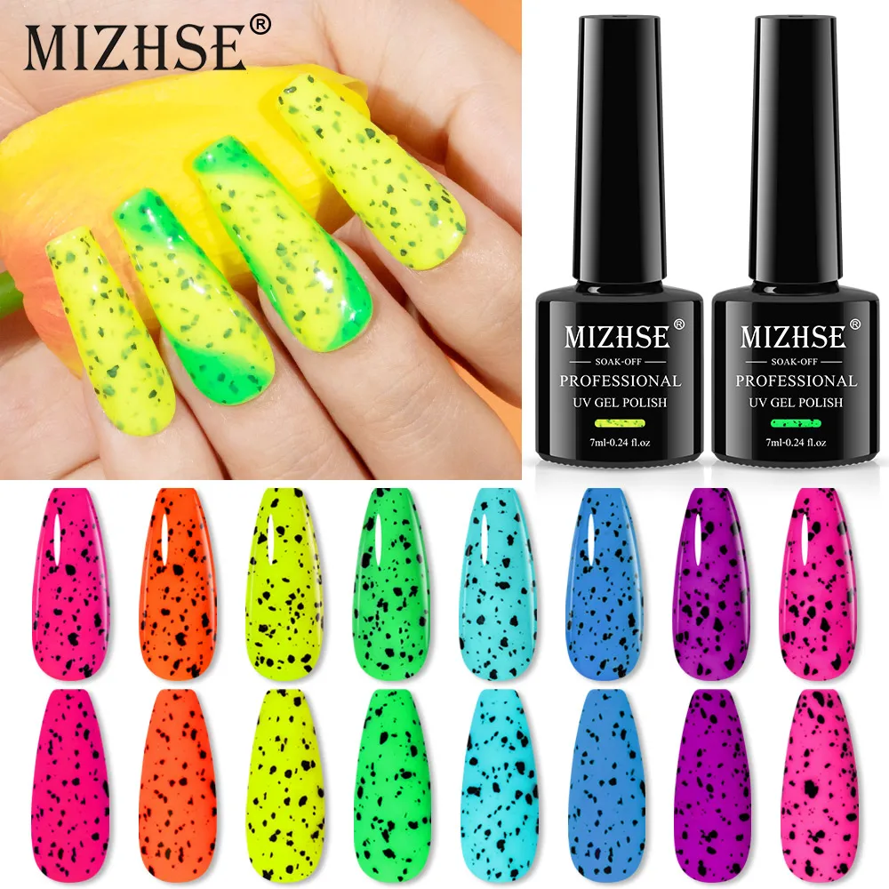 MIZHSE 7ML Neon Eggshell Gel Nail Polish Spring Fluorescence Color Quail Luminous Egg Effect Glitter Nail Art Gel Top Coat