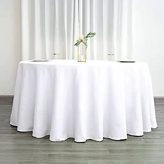 

10 pcs 120 inch White Round Tablecloths Fabric Table Cover Linens for Wedding Party Polyester Reception Banquet Events Kitchen D