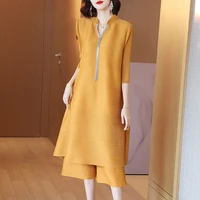 miyake loose casual fashion suit female 2022 new high end fashionable temperament youthful looking plus size two piece suit