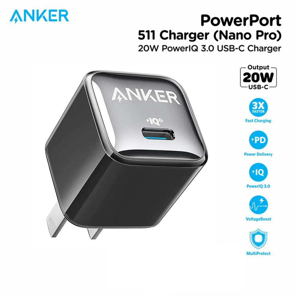 Anker Nano Pro, 20 Вт PIQ 3,0 прочное компактное быстрое зарядное устройство, USB C зарядное устройство для iPhone 13/13 Mini/13 Pro/Pro Max/12, iPad и т. д.