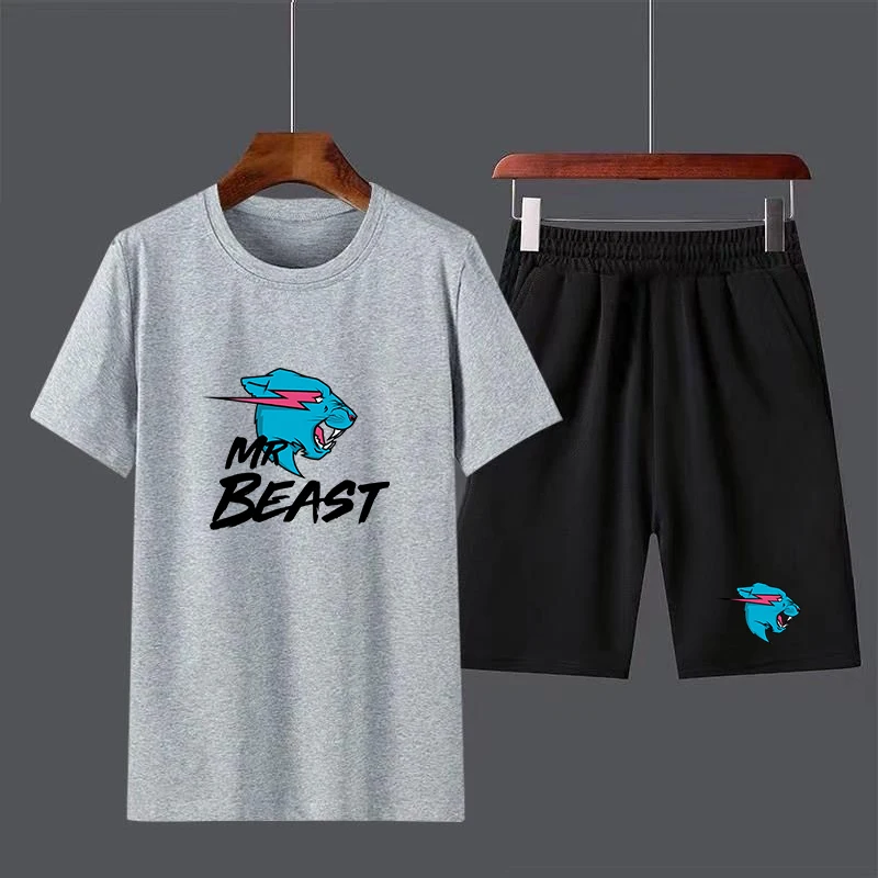 

Mr Beast Cotton Men's T-shirt Shorts Sets Breathable Casual T shirt Running Set Boys Harajuku Male Streetwear Tops