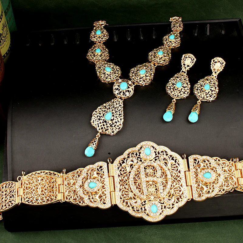 Новый синий камень марокканский кафтан ремень в золотой длинной талии цепи для женщин Ehtnic Свадебные ювелирные изделия роскошный женский подарок