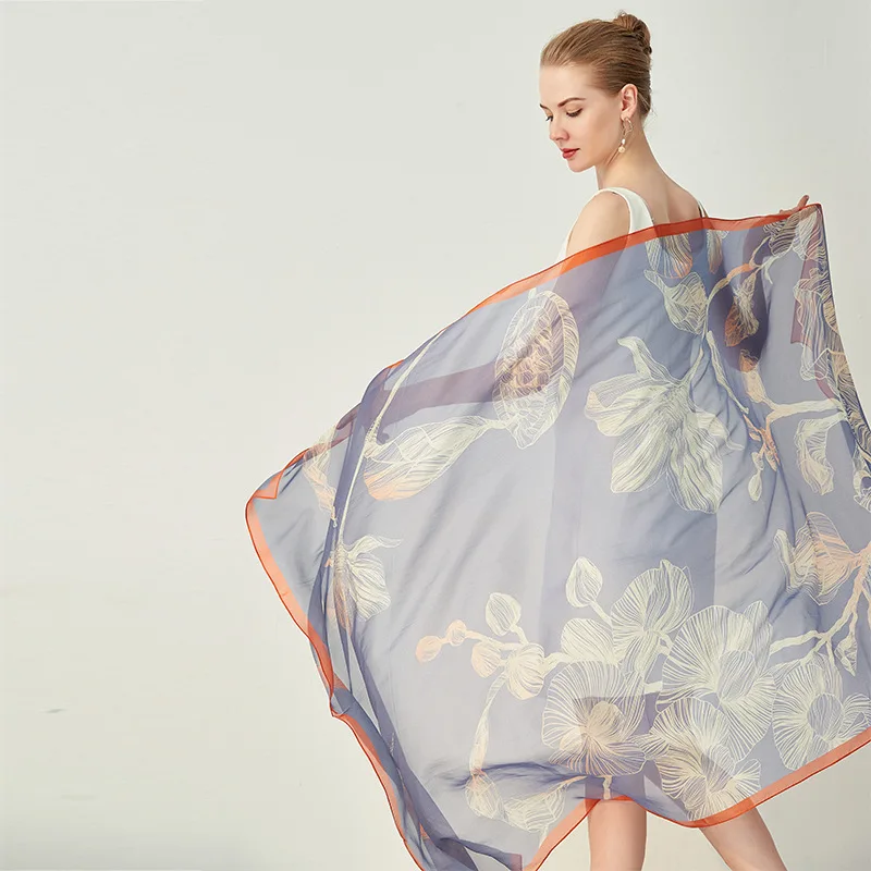 

Spring and Summer New Sun Protection Silk Shawls Simple and Elegant Silk Scarves Mulberry Silk Chiffon Fade Color Long Scarves
