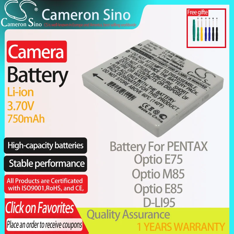 Аккумулятор CameronSino для Pentax Optio E75 Optio M85 Optio E85 подходит для Pentax D-LI95, батареи для цифровой камеры 700 мАч 3,70 в li-ion