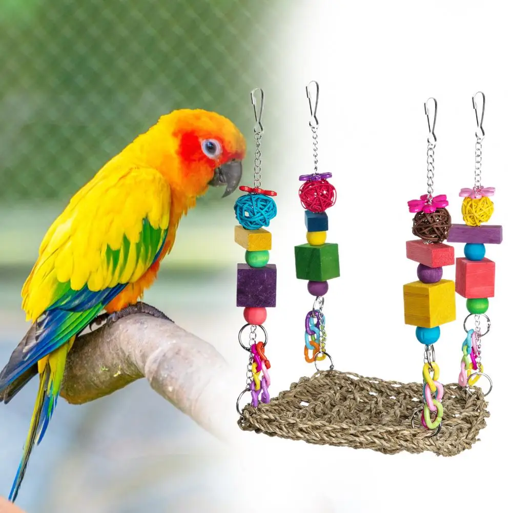 

Bird Hammock Toy Colorful Parrot Swing Toy with Durable Wooden Grinding Mouth for Climbing Chewing Ideal Pet for Lovebirds