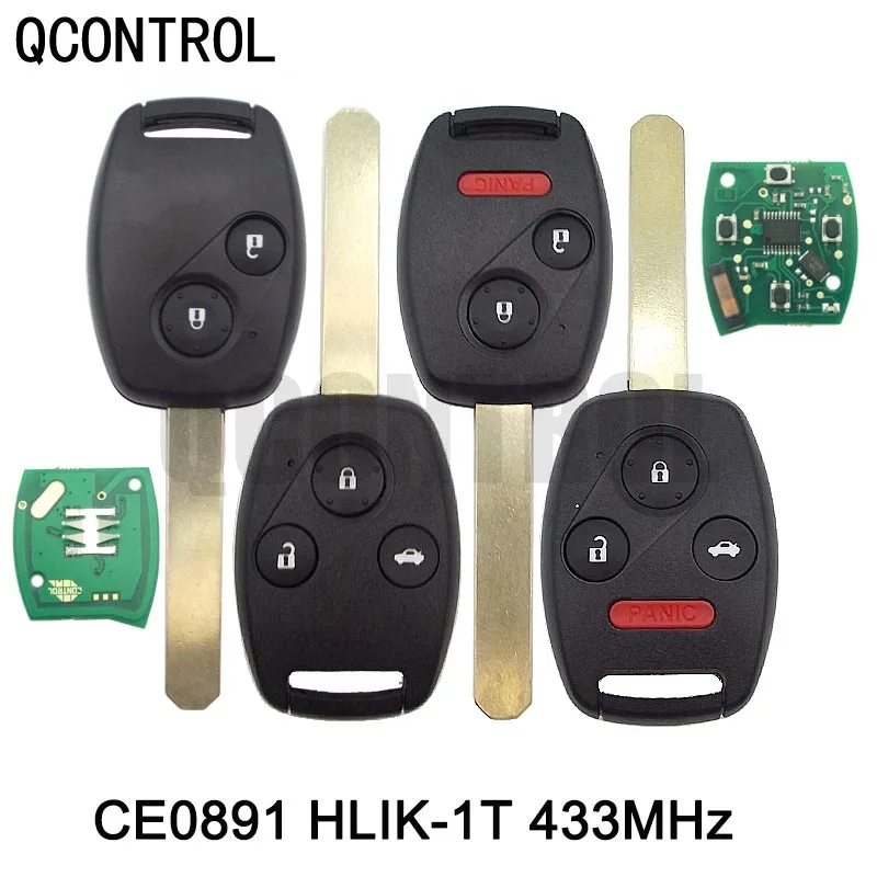 QCONTROL Car Remote Key Suit for Honda CE0891 HLIK-1T Accord Element Pilot CR-V HR-V Fit Insight City Jazz Odyssey Fleed 433MHz