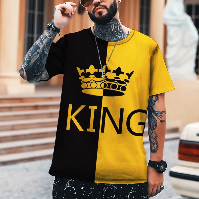 Мужская рубашка с принтом Crown King 3D-принтом футболка круглым вырезом