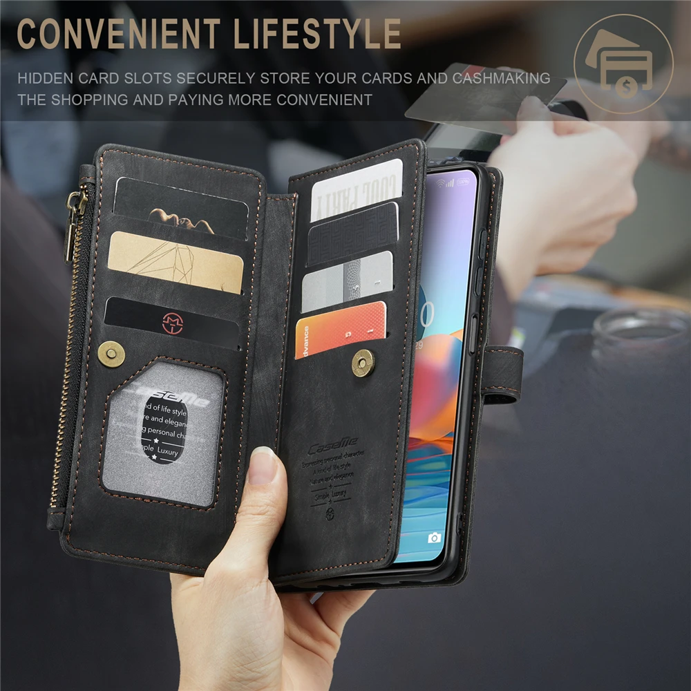 

Кожаный чехол-бумажник с откидной крышкой и отделением для карт для Xiaomi Redmi Note 9 10 Pro Max 10S 9S, Магнитный съемный чехол для телефона, роскошный че...