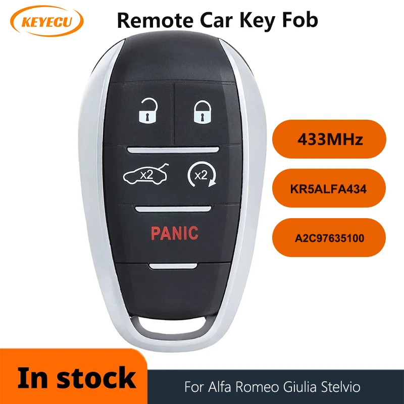 

KEYECU for Alfa Romeo Giulia Stelvio 2017 2018 2019 2020 Remote Key Fob KR5ALFA434 Continental: A2C97635100 433MHz 4A Chip