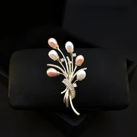elegant exquisite natural pearl bouquet brooch high grade copper gold craft corsage for women pin accessories rhinestone jewelry