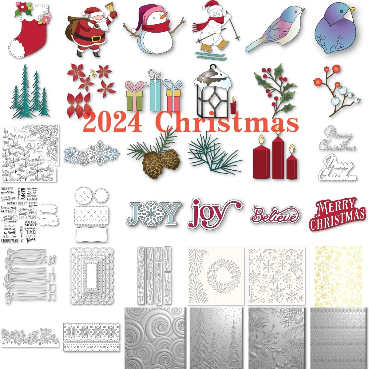 2024 Рождественское дерево Санта-Клауса с буквами фоновая рамка металлический