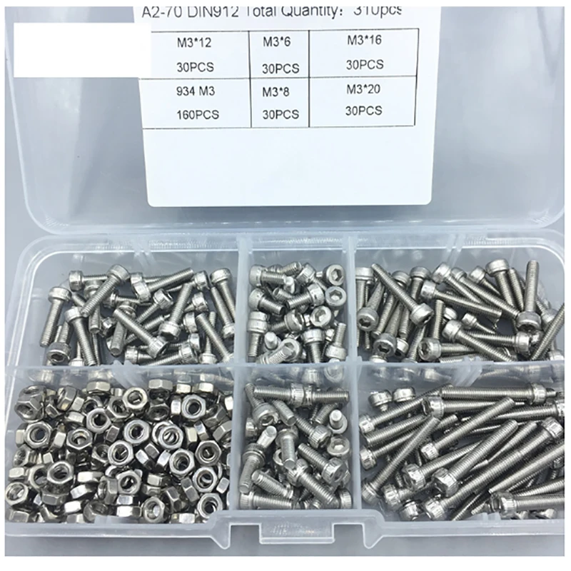 

New 310Pcs M3 Hexagonal Head Self Tapping Screw Assortment Kit Wood Thread Nail Screw Sets DIY Head Smal Scres Stainless Steel