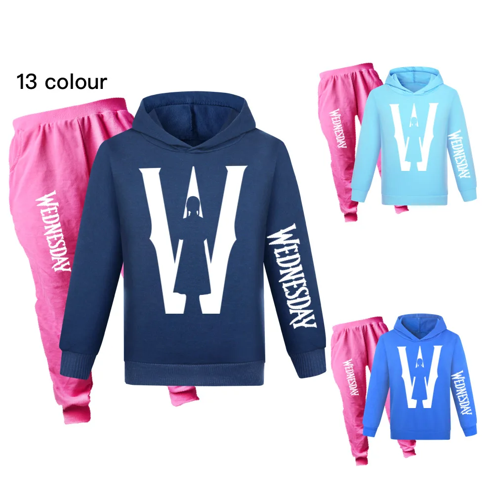 

Boys Suits Wednesday Addams Casual Baby Girl Clothes Sets Spring Kids Set Children Long Sleeve T-shirt Tops +Pants Outfit Set