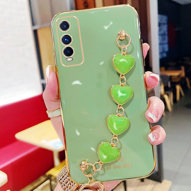 For vivo Y20 Case Luxury Electroplated Heart Bracelet Holder Cases For vivo Y11 2019 Y11S Y12S Y20S Y30 Y21 Y31 Y51 Y73 Cover