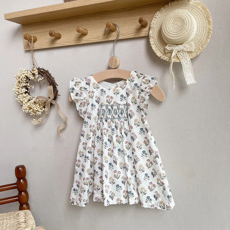 

Baby Girls Dress 2023 Summer Cute Fly Sleeves Sweet Floral Princess Dress Kids Dresses for Girls