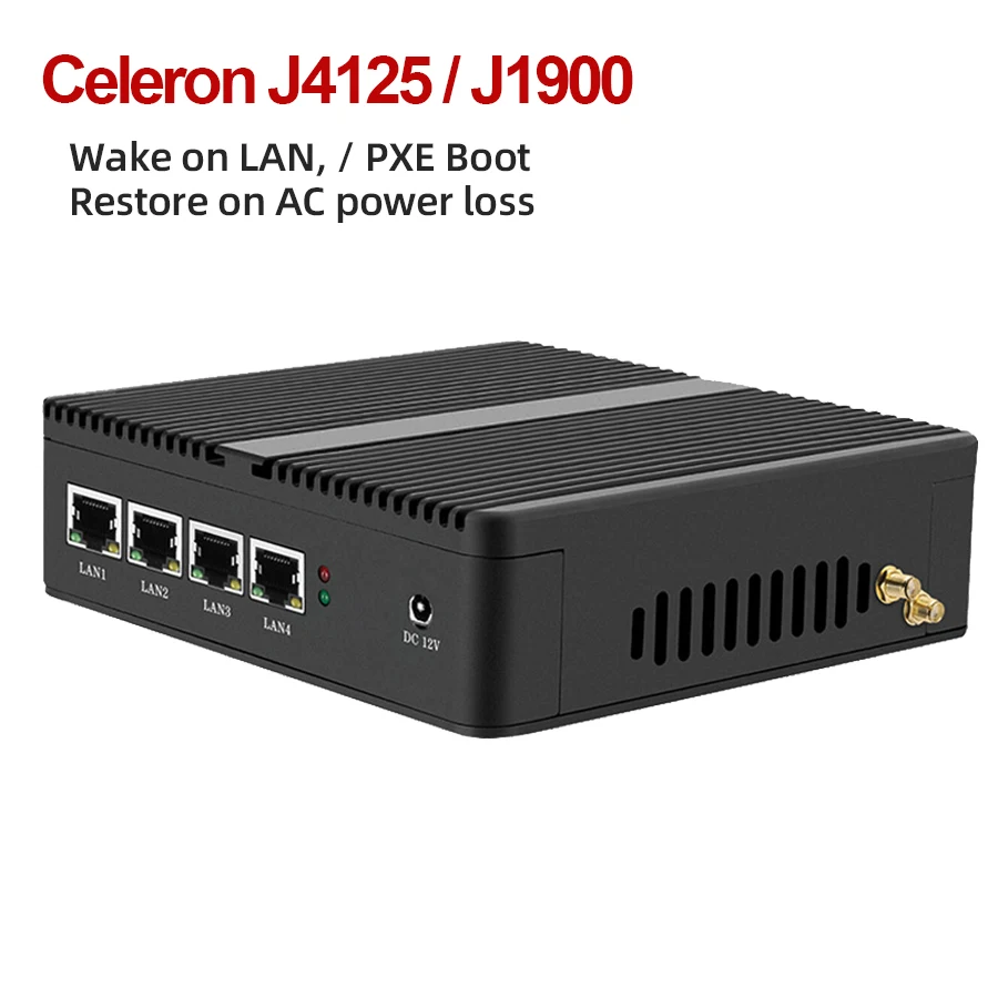 Firewall Router pFsense Fanless Mini PC Celeron J1900 J4125 4 Core 4 LAN Gigabit Windows 10 Linux Openwrt Industrial  Server