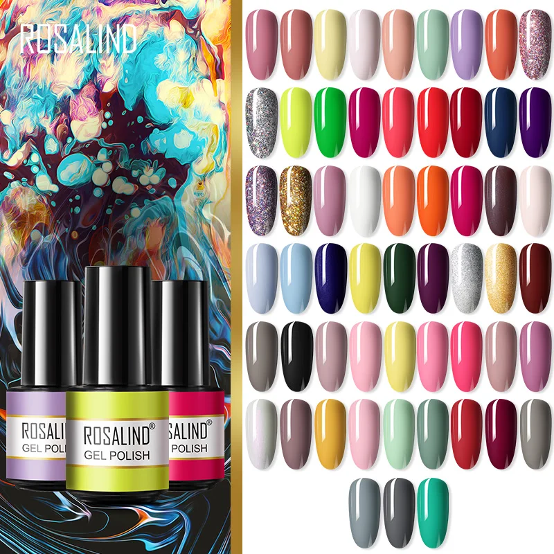 

ROSALIND Nail Gel Polish Semi Permanent Hybrid Varnishes Soak Off Base Top Coat For Nail Art Manicure Need Lamp UV Gel Polish