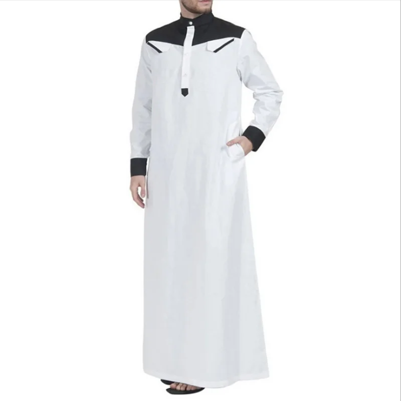 Men's Muslim Robe Middle East Saudi Arabia Dubai Jubba Thobe Kaftan Prayer Long Dress Fashion Robe Islamic Clothes