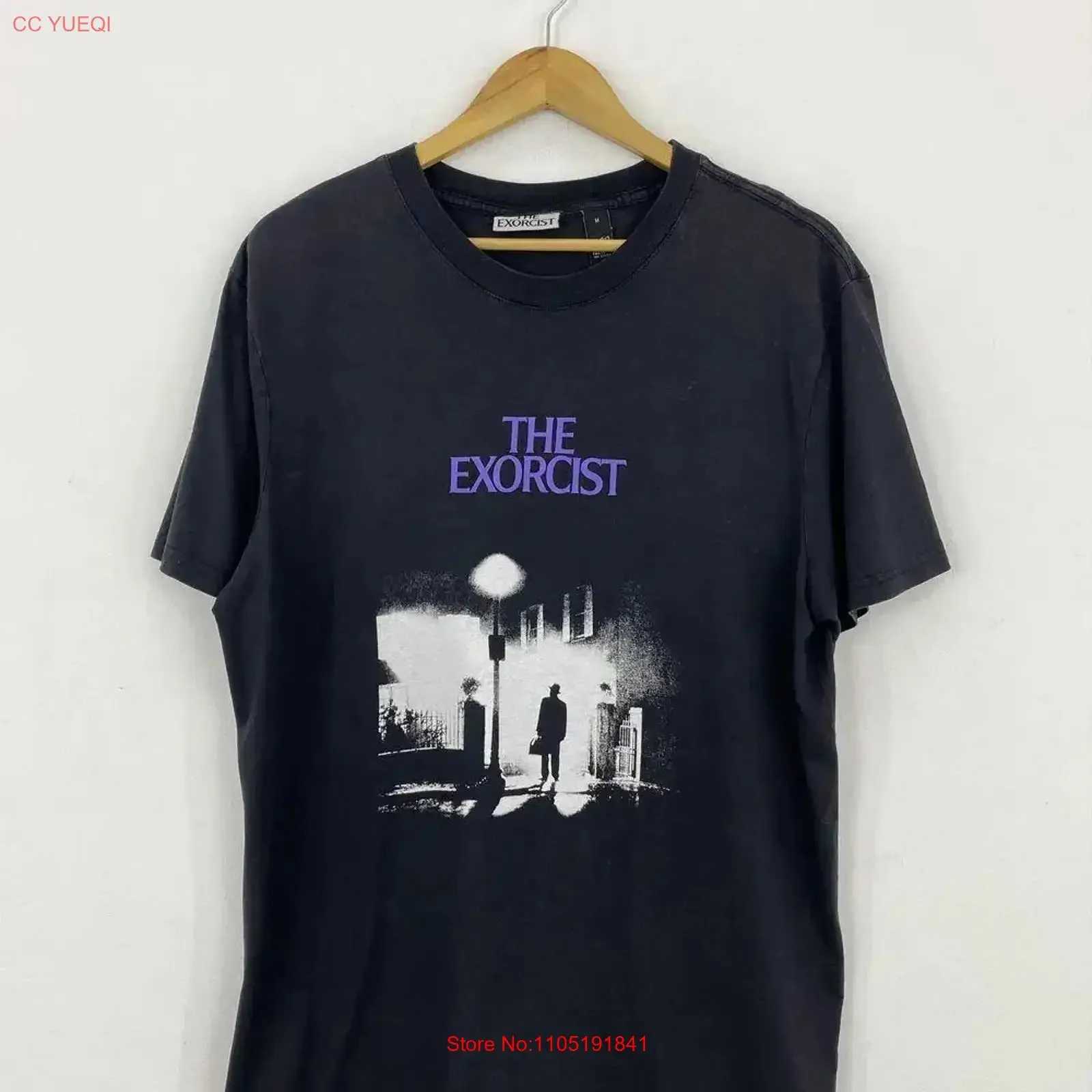 Фото Черная футболка 90-х The Exorcist Movie Reprint S 5XL KH7101, винтажный стираный топ для повседневной носки, удобная, мягкая, повседневная, унисекс №1