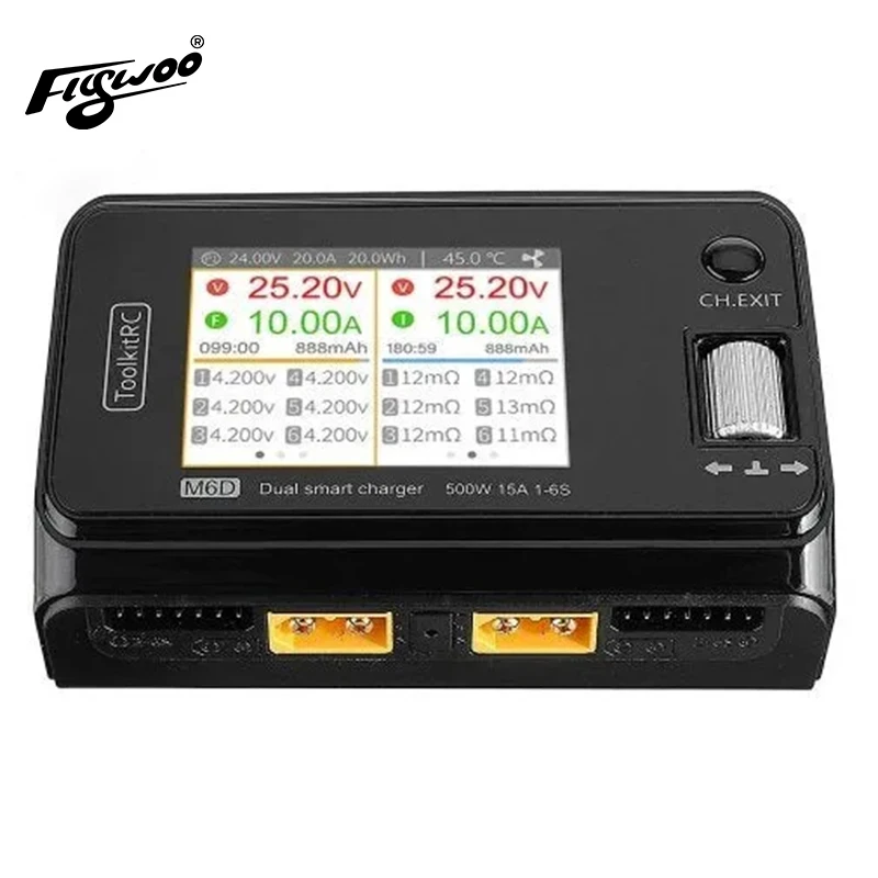 ToolkitRC M6D 500W 15A высокомощное двойное зарядное устройство для 1-6S Lipo LiHV Lion NiMh Pb Battery-черный